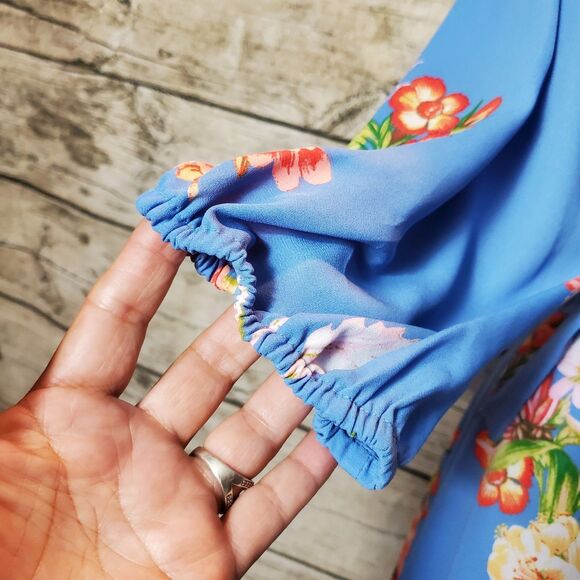 New York And Company Blue Floral Wrap Maxi dress Size Large NWT Reg $79.95 - Picture 5 of 11